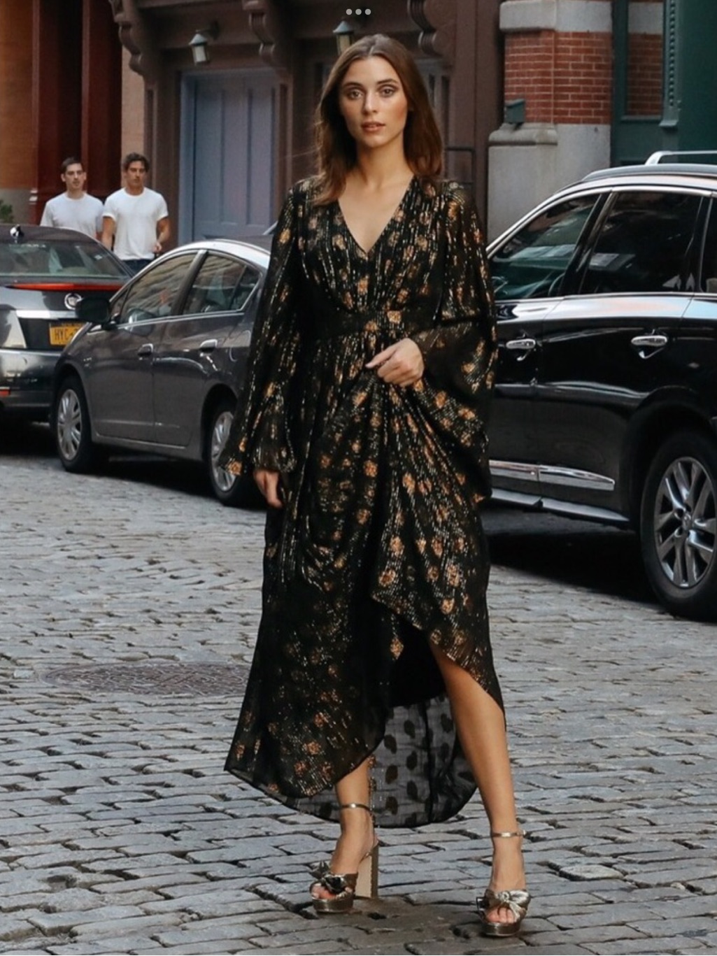 Mille Caye Maxi Butterfly Sleeve Black Gold Metallic Dress